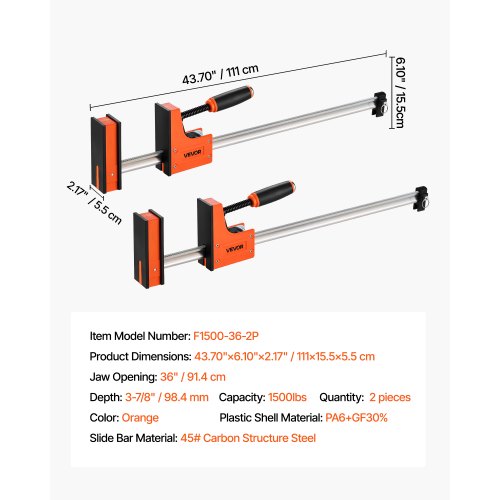 Träklämmor 2-pack 91,4 cm Parallellklämma Set Jämnt Tryck