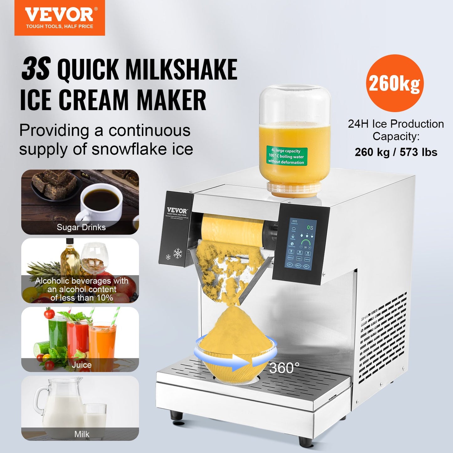 Commercial Snowflake Ice Cream Machine 573LBS/24H Stainless Steel For Ice Cream