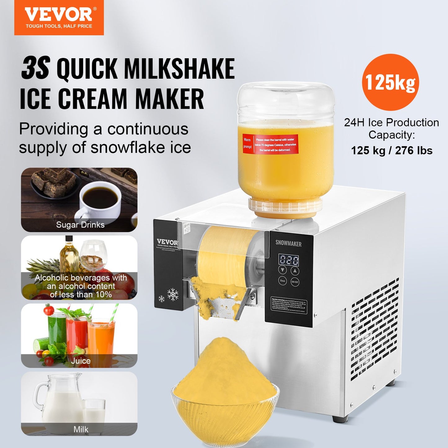 Kommersiell snöflingaismaskin 276LBS/24H rostfritt stål för glass