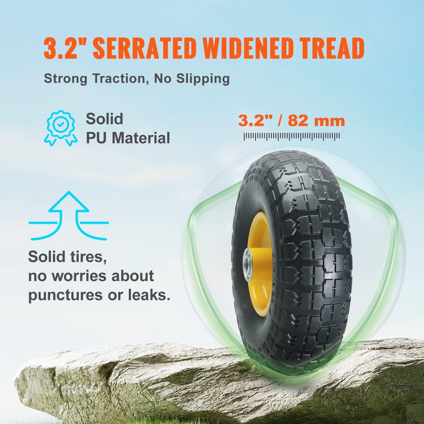 Solid PU Run Flat Tire Wheel Flat Free Tubeless Tire 10" 2-pack 400 lbs