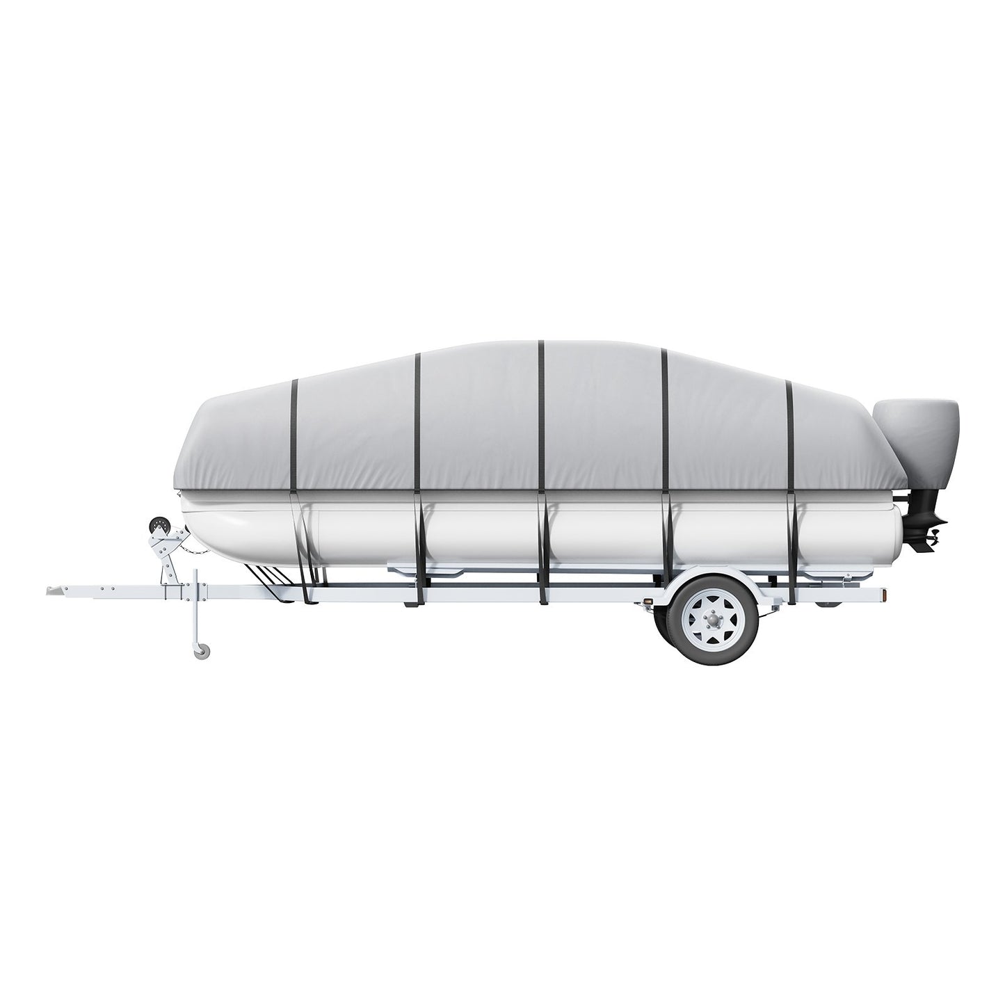 Ponton-Boot-Abdeckung, 23'-24' wasserdichte, trailerbare Ponton-Abdeckung, 800D Marine PU Oxford-Gewebe, mit Motorabdeckung, 16 winddichten Spanngurten, passend für 23'-24'L, Breite bis 102", Grau