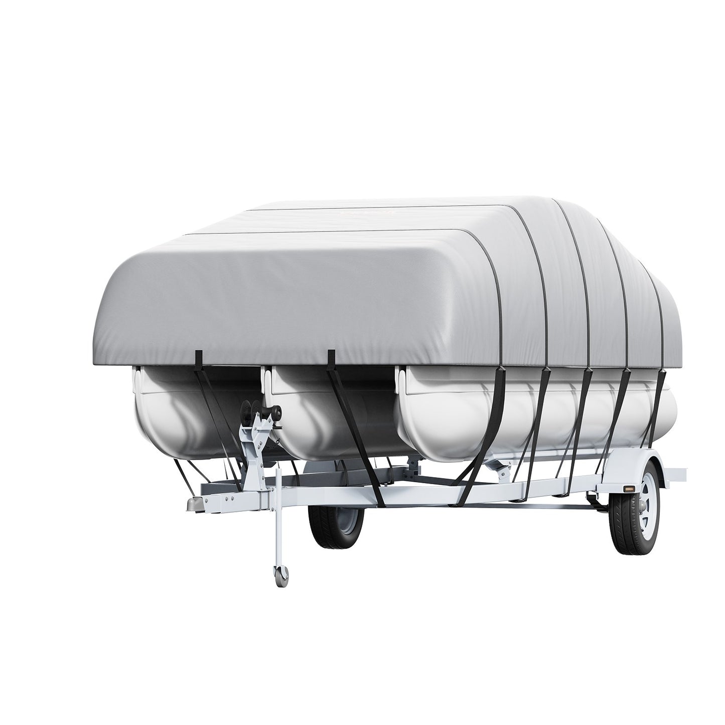 Ponton-Boot-Abdeckung, 23'-24' wasserdichte, trailerbare Ponton-Abdeckung, 800D Marine PU Oxford-Gewebe, mit Motorabdeckung, 16 winddichten Spanngurten, passend für 23'-24'L, Breite bis 102", Grau