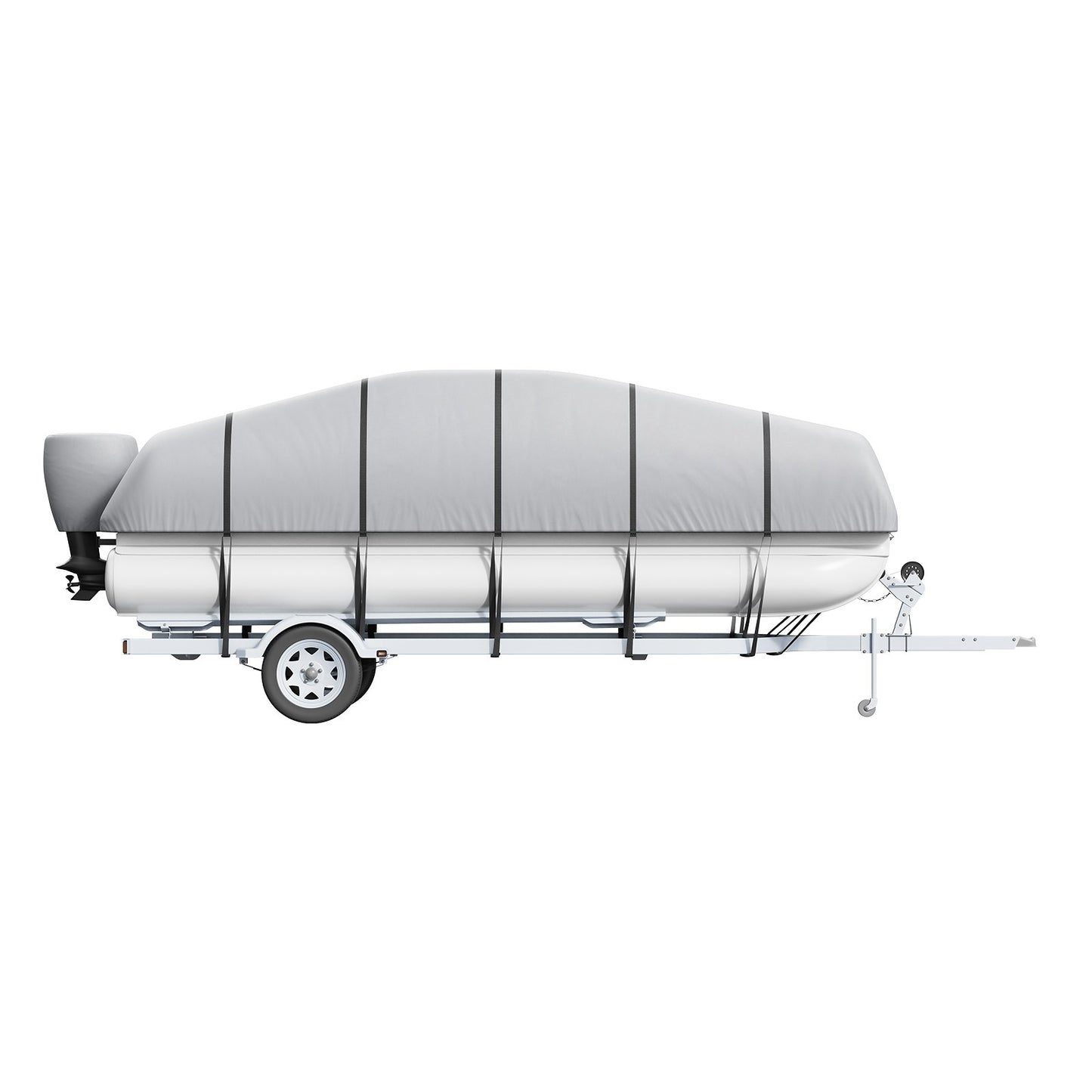 Pontoon Boat Cover, 23'-24' Waterproof Trailerable Pontoon Cover, 800D Marine PU Oxford Fabric, with Engine Cover, 16 Windproof Tie Down Straps, Fits 23'-24'L, Beam Width to 102", Gray