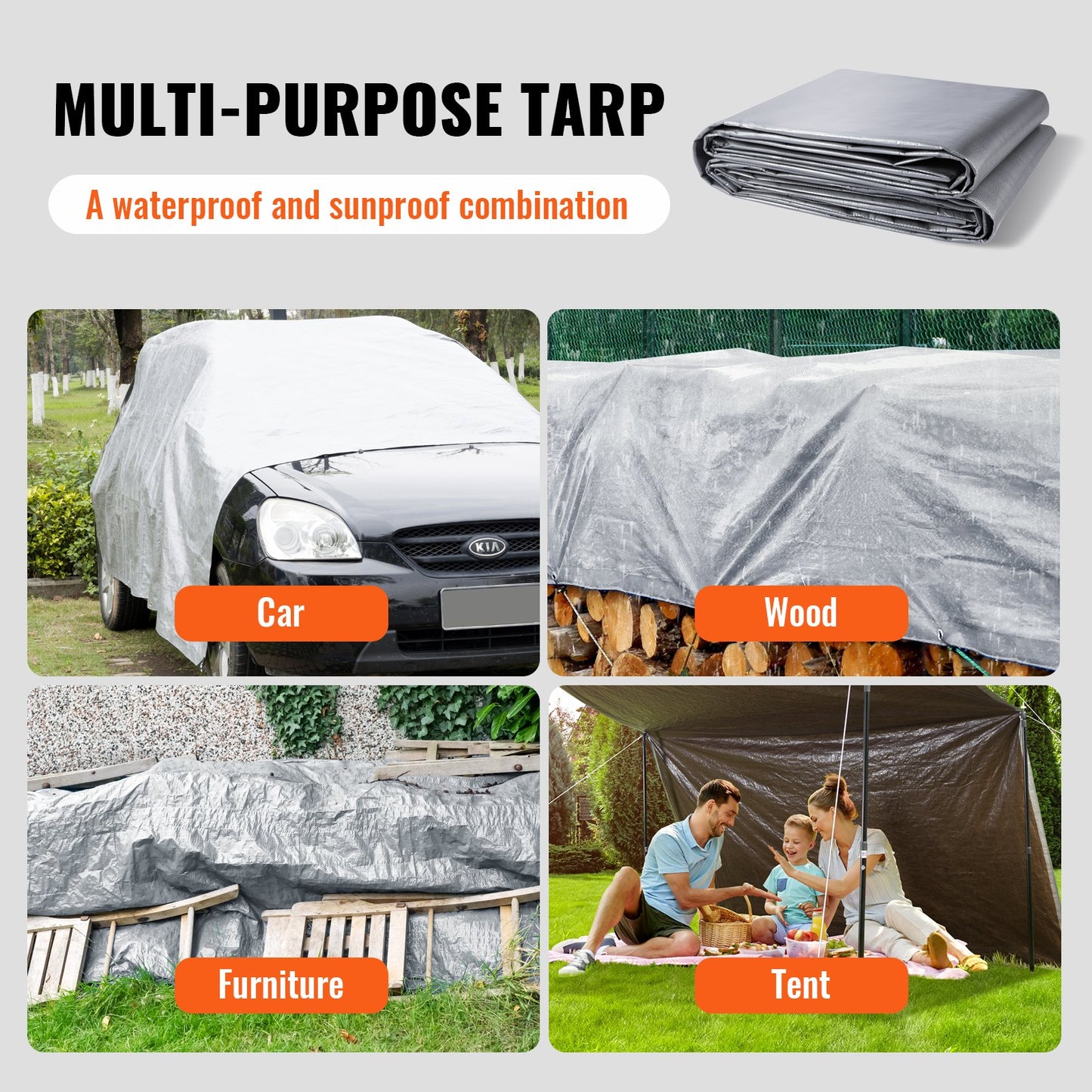 Tarp Vattentät 20x30 ft, plast Poly Tarp Cover 10 Mil, Multi Purpose Tear UV och temperaturbeständig utomhuspresenning med hög hållbarhet förstärkta genomföringar (silver/brun)