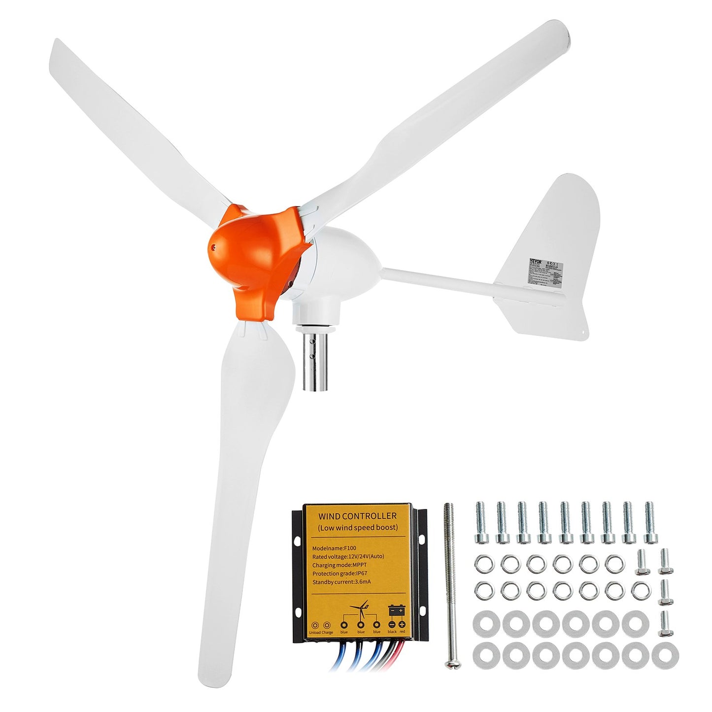 800W vindturbingenerator 12V 3-blads vindturbinsats och MPPT-styrenhet