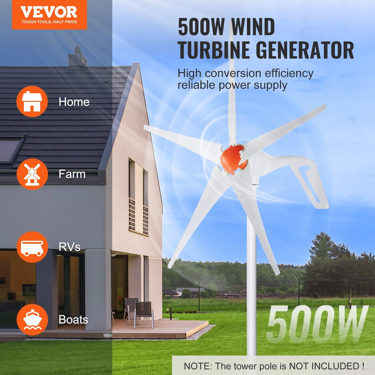 500W vindturbingenerator 12V 5-blads vindturbinsats och MPPT-styrenhet