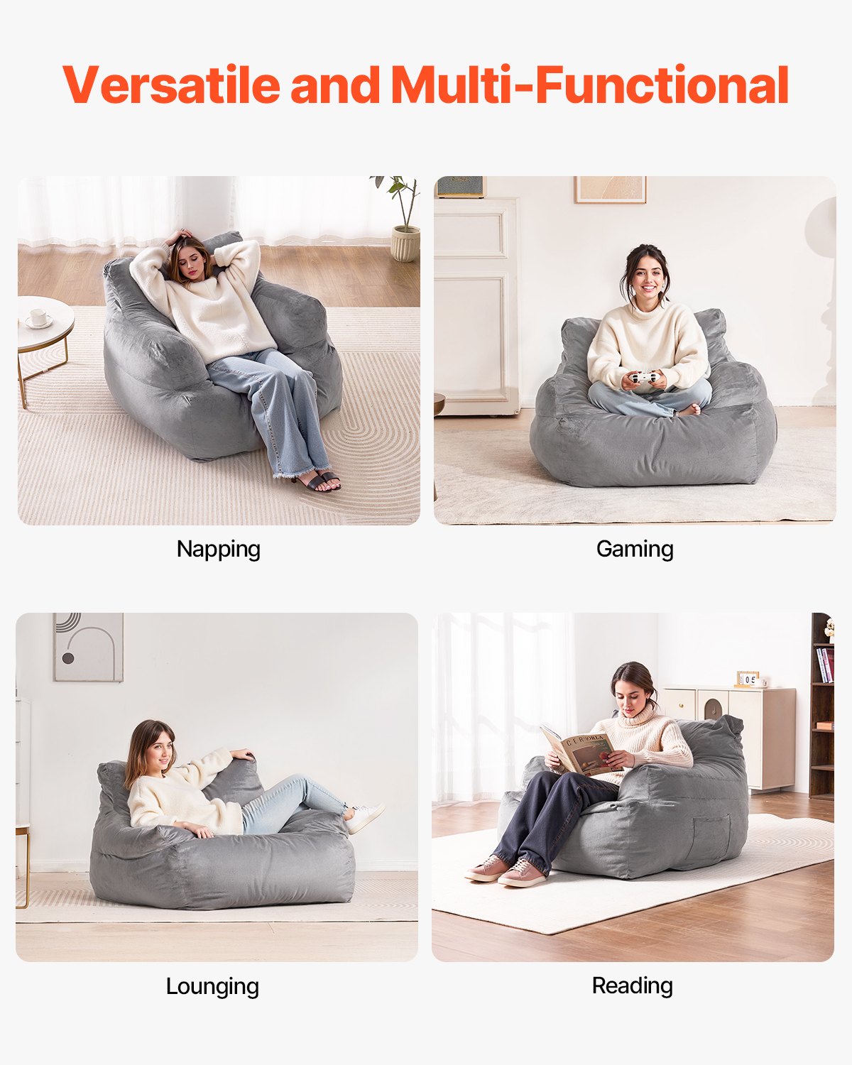 Bean Bag Chair BeanBag Soffstol med armstöd för vuxna Plyschgrå