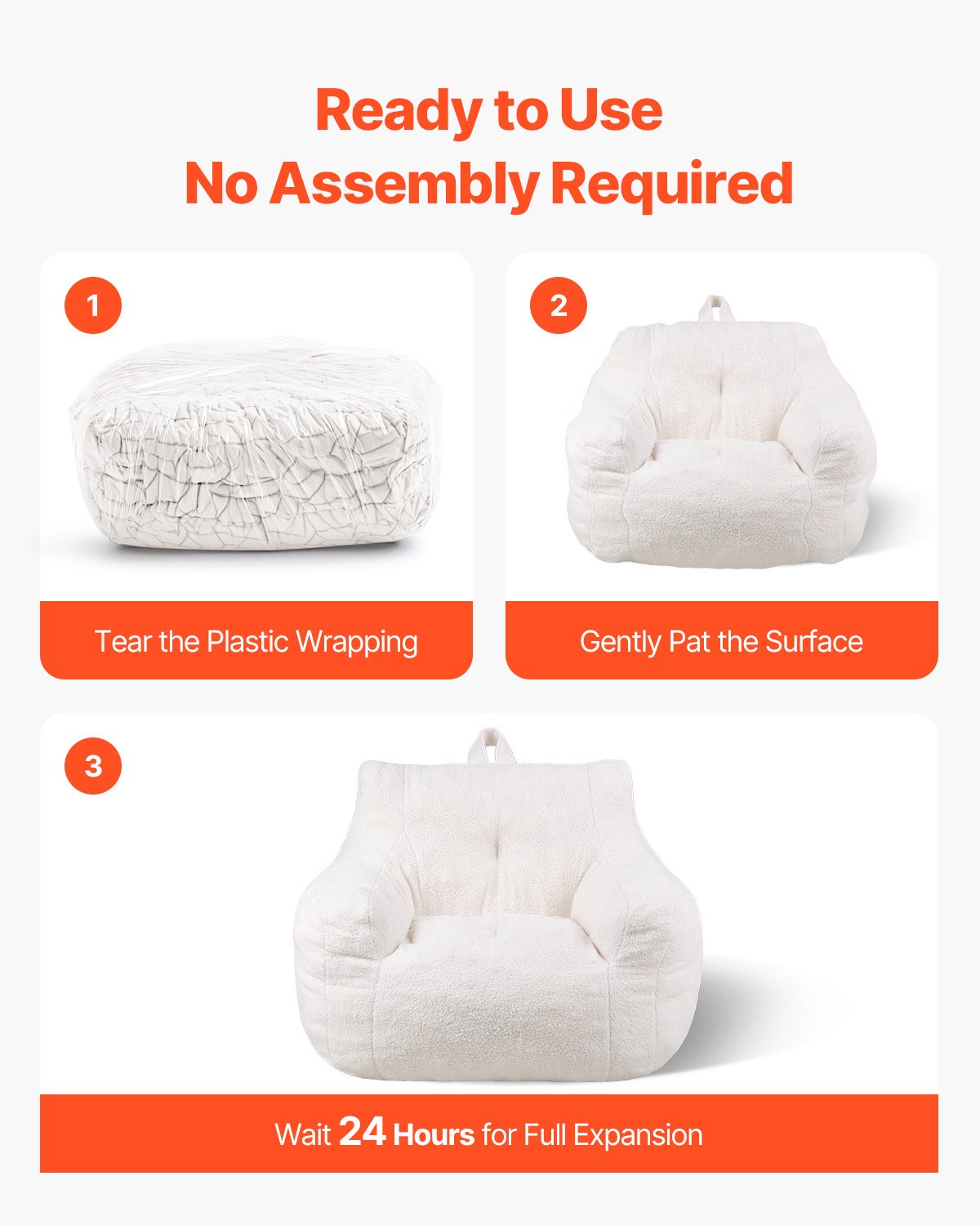 3 fot Bean Bag Stol med mjuka armstöd och förvaringsficka Vit