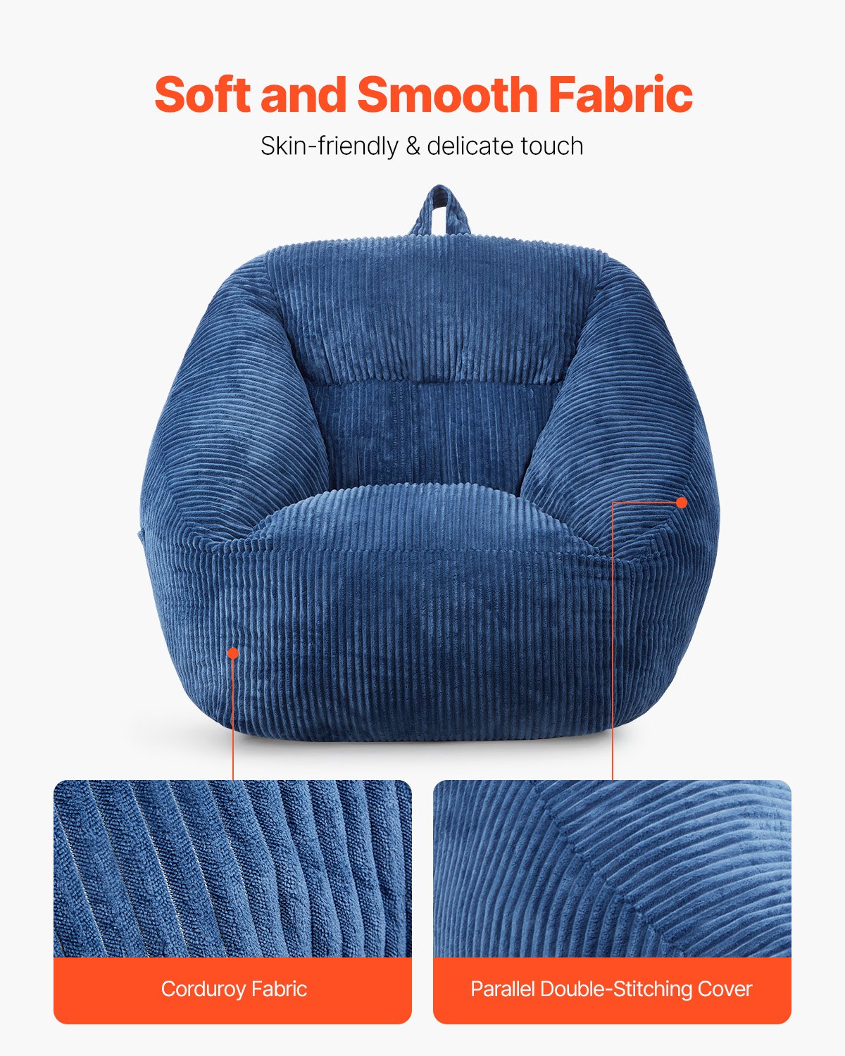 3 fot Bean Bag Stol med mjuka armstöd och förvaringsficka blå