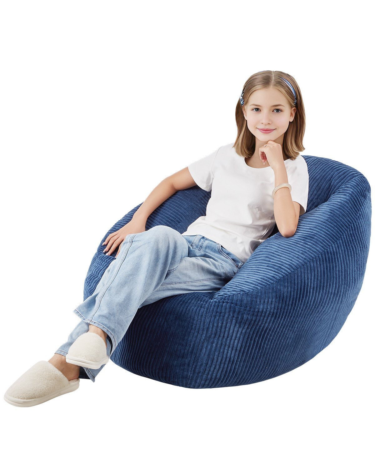 3 fot Bean Bag Stol med mjuka armstöd och förvaringsficka blå