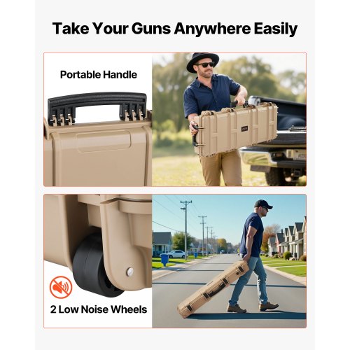 Hård gevärsväska, låsbar gevärsväska med 4 lager förskurna skum, 914 mm vapenförvaring med hjul, IP67 vattentäta och dammtäta pistolförvaringsväskor för gevär, hagelgevär, airsoftvapen, khaki | EU