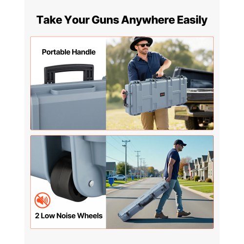 Hård gevärsväska, låsbar gevärsväska med förskurna skum, 1066 mm flyttbar vapenförvaring med hjul, IP67 vattentät och dammtät pistolförvaring för gevär, hagelgevär, airsoftvapen, grå | EU