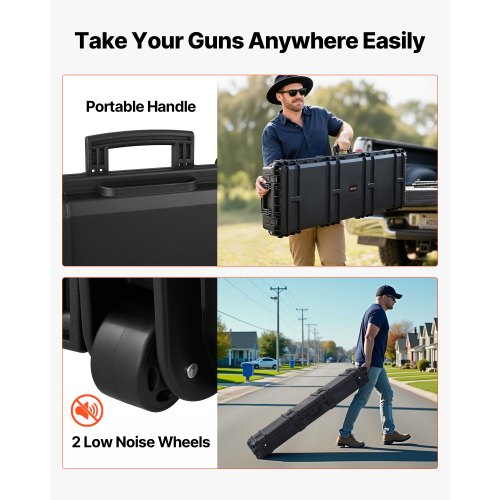 Hård gevärsväska, låsbar gevärsväska med avtagbart XPE-skum, 1270 mm vapenförvaring med hjul, IP67 vattentäta och dammtäta pistolförvaringsväskor för gevär, hagelgevär, airsoftvapen, svart | EU