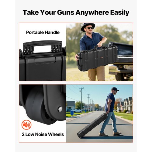Hård gevärsväska, låsbar gevärsväska med 4 lager förskurna skum, 914 mm vapenförvaring med hjul, IP67 vattentäta och dammtäta pistolförvaringsväskor för gevär, hagelgevär, airsoftvapen, svart | EU