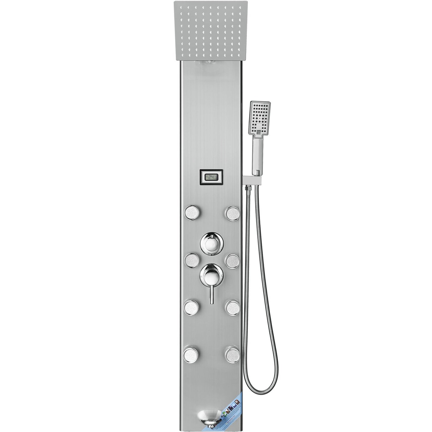 Shower Panel Tower System 6 lägen Digital Display Rostfritt stål Regnfall