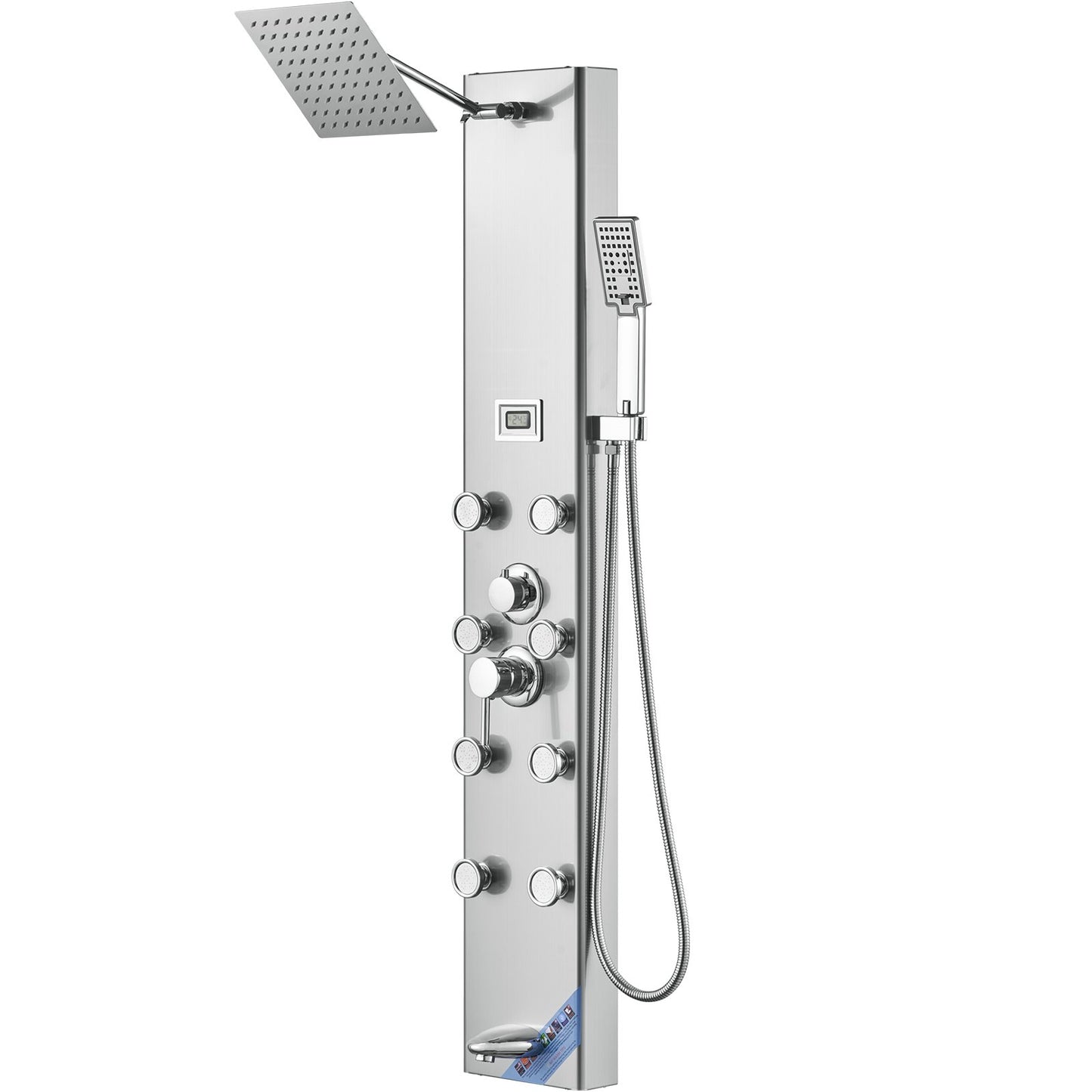 Shower Panel Tower System 6 lägen Digital Display Rostfritt stål Regnfall