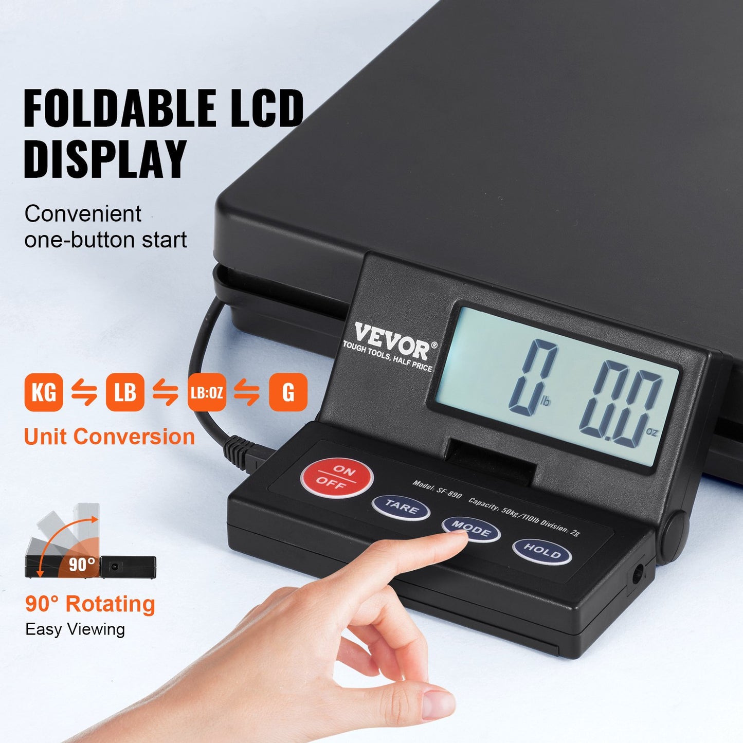 Fraktvåg Digital postvåg 110 lbs x 0,07 oz. AC/DC-paket LCD
