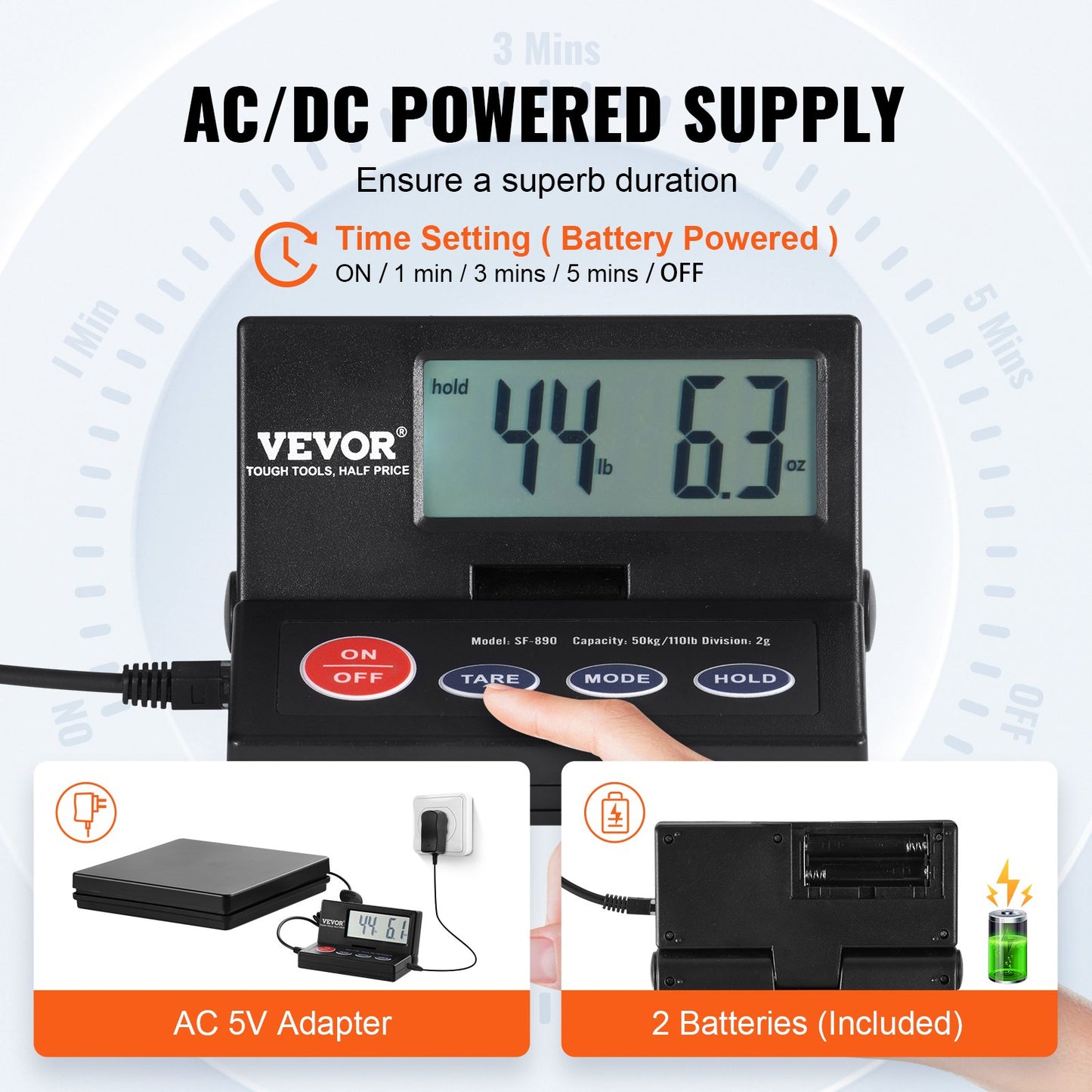 Fraktvåg Digital postvåg 110 lbs x 0,07 oz. AC/DC-paket LCD