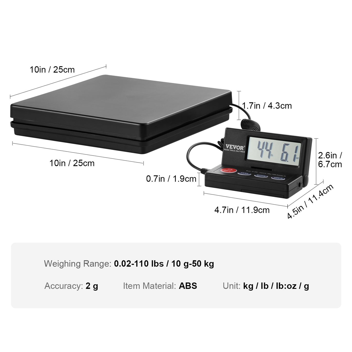 Fraktvåg Digital postvåg 110 lbs x 0,07 oz. AC/DC-paket LCD