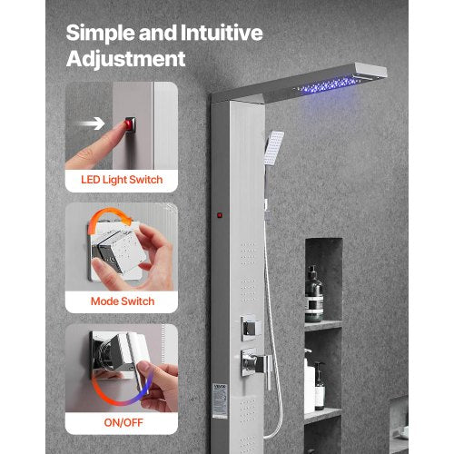 Shower Panel Tower System Stainless Steel Pillar Rain Nozzle 5 Positions | EU
