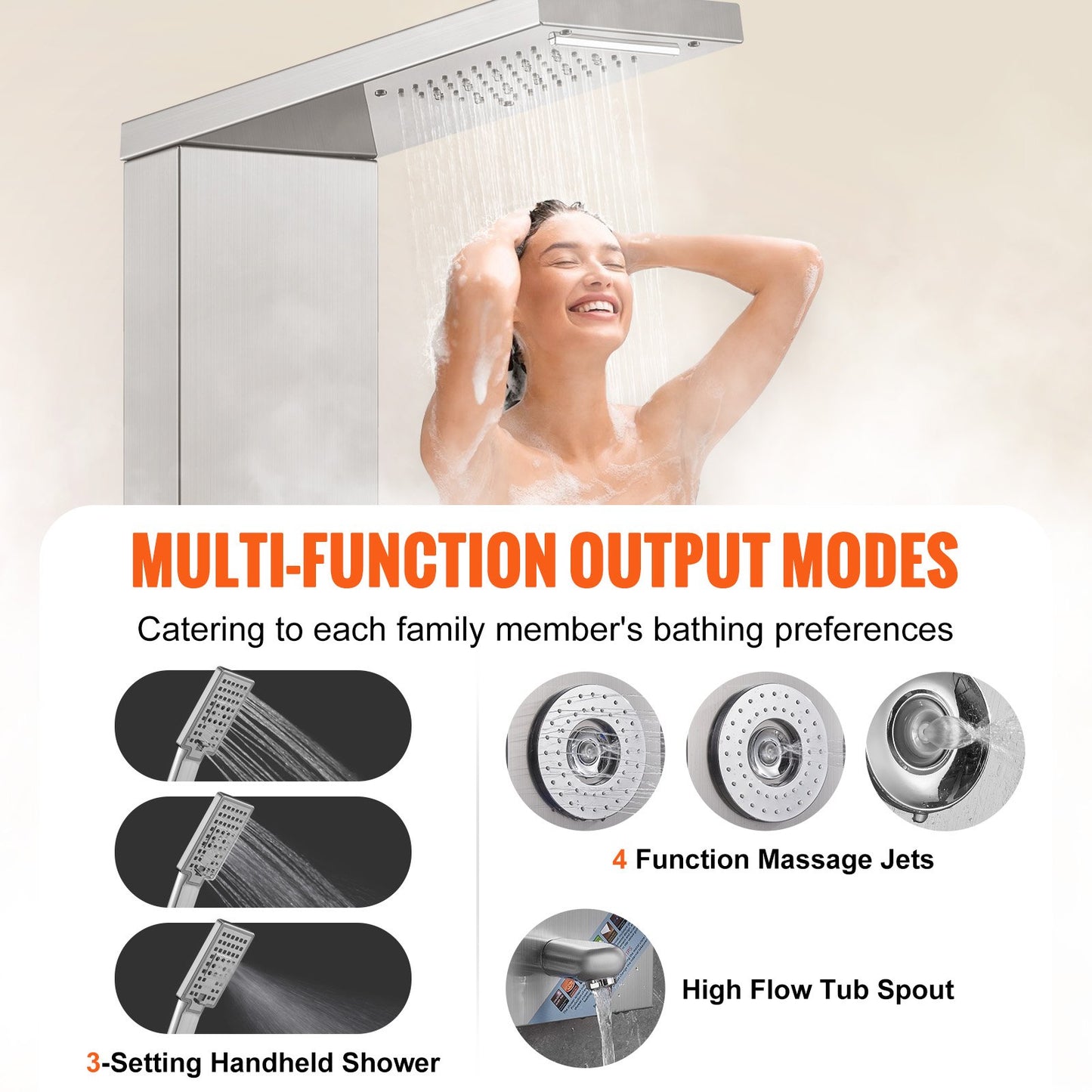 Shower Panel Tower System 6 lägen LED & Display Rostfritt stål Regnfall