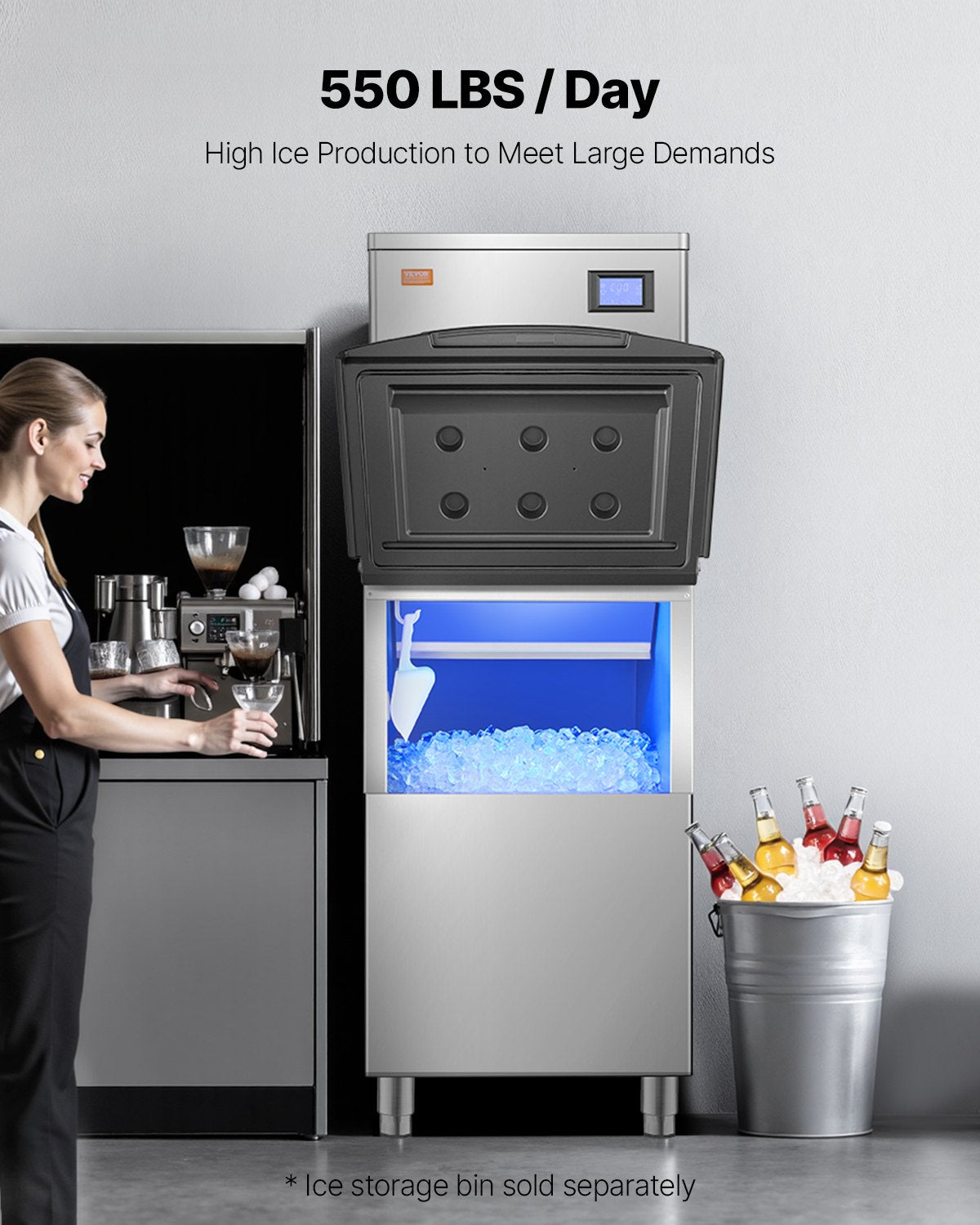Gewerbliche Eismaschine, 259 kg/Tag, selbstreinigende Eismaschine – nur Kopf