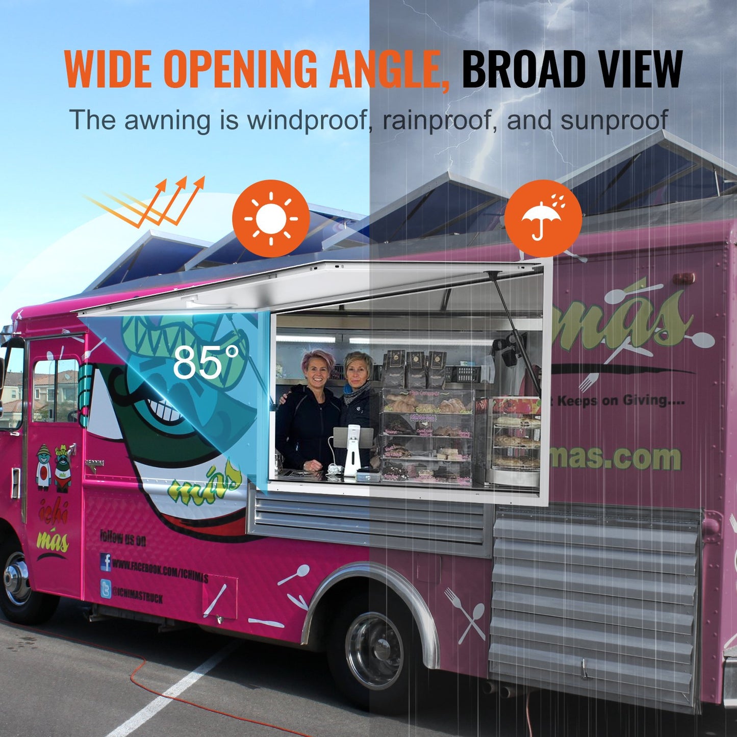 48"L x 36"W Koncessionsställ Servering Fönster Food Truck Service Markis