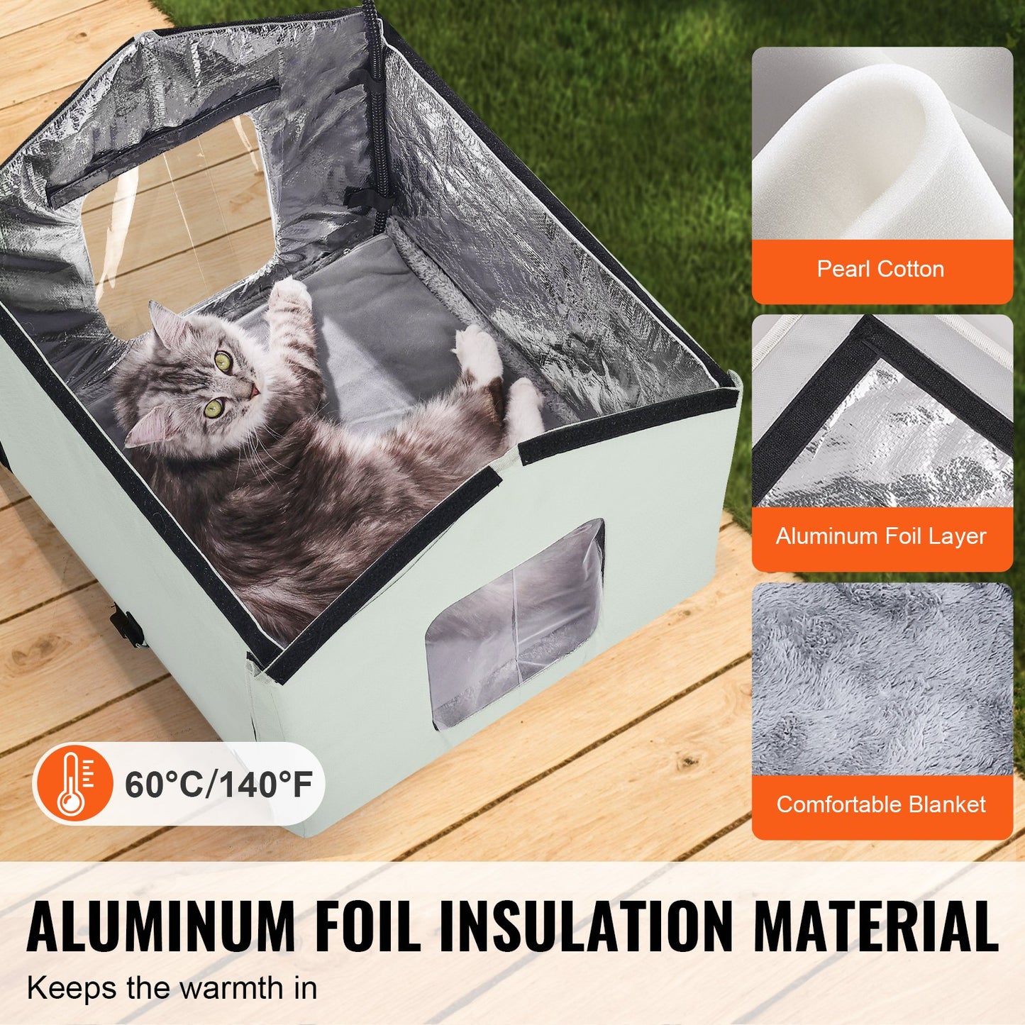Heated Cat House hopfällbart Kitty Shelter med Uppvärmd Pad Grön Mitt