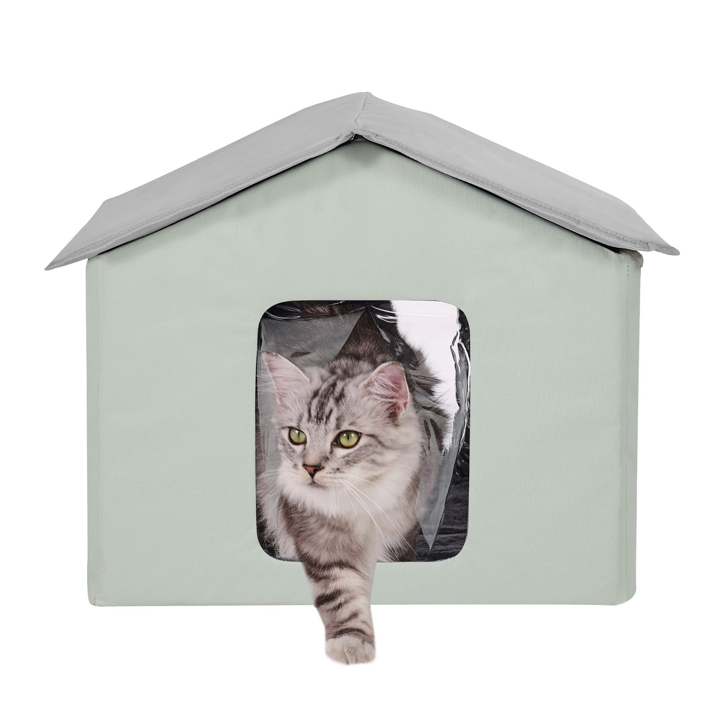 Heated Cat House hopfällbart Kitty Shelter med Uppvärmd Pad Grön Mitt
