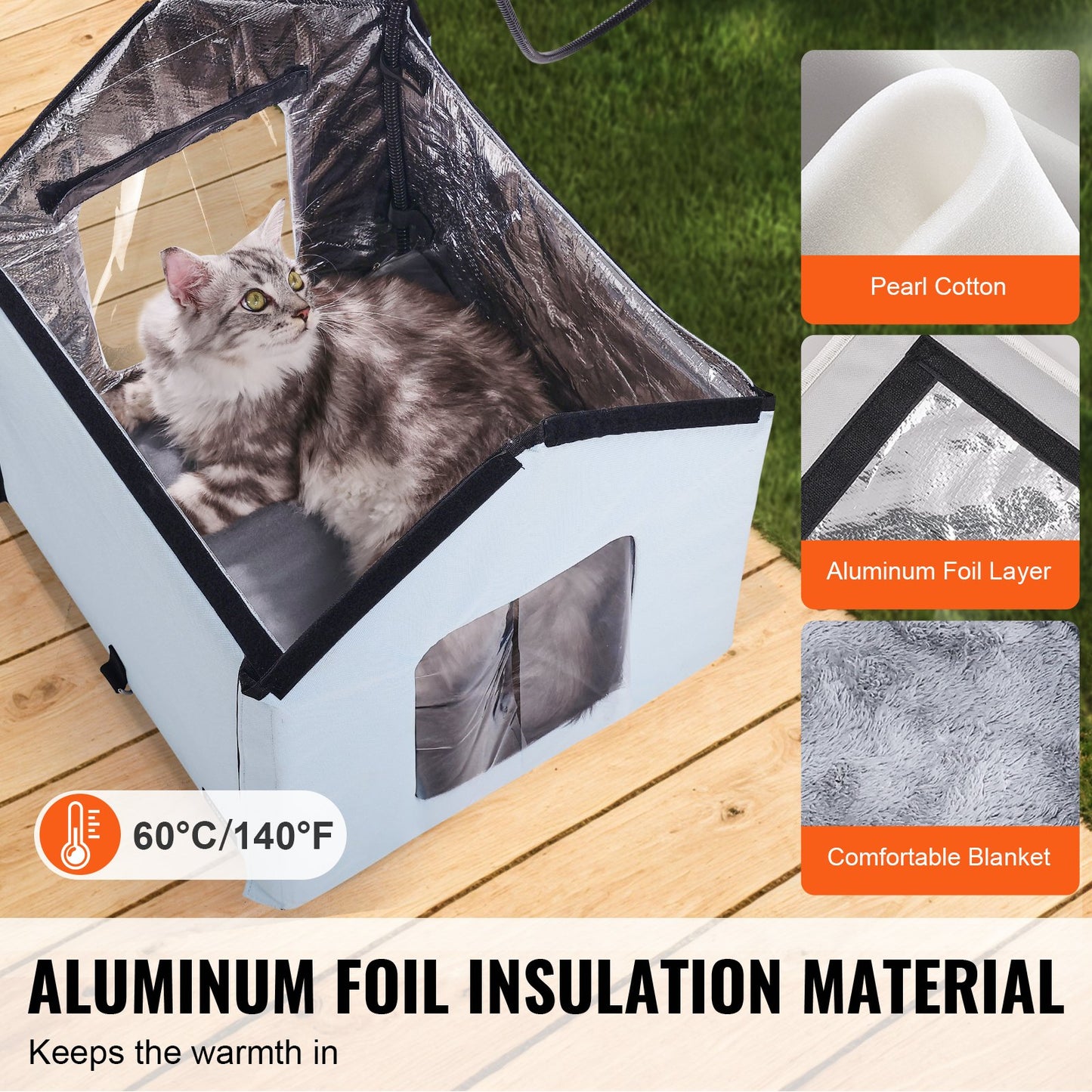 Heated Cat House hopfällbart Kitty Shelter with Heated Pad Blue Small