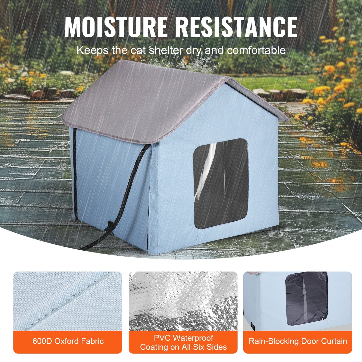 Heated Cat House hopfällbart Kitty Shelter with Heated Pad Blue Small