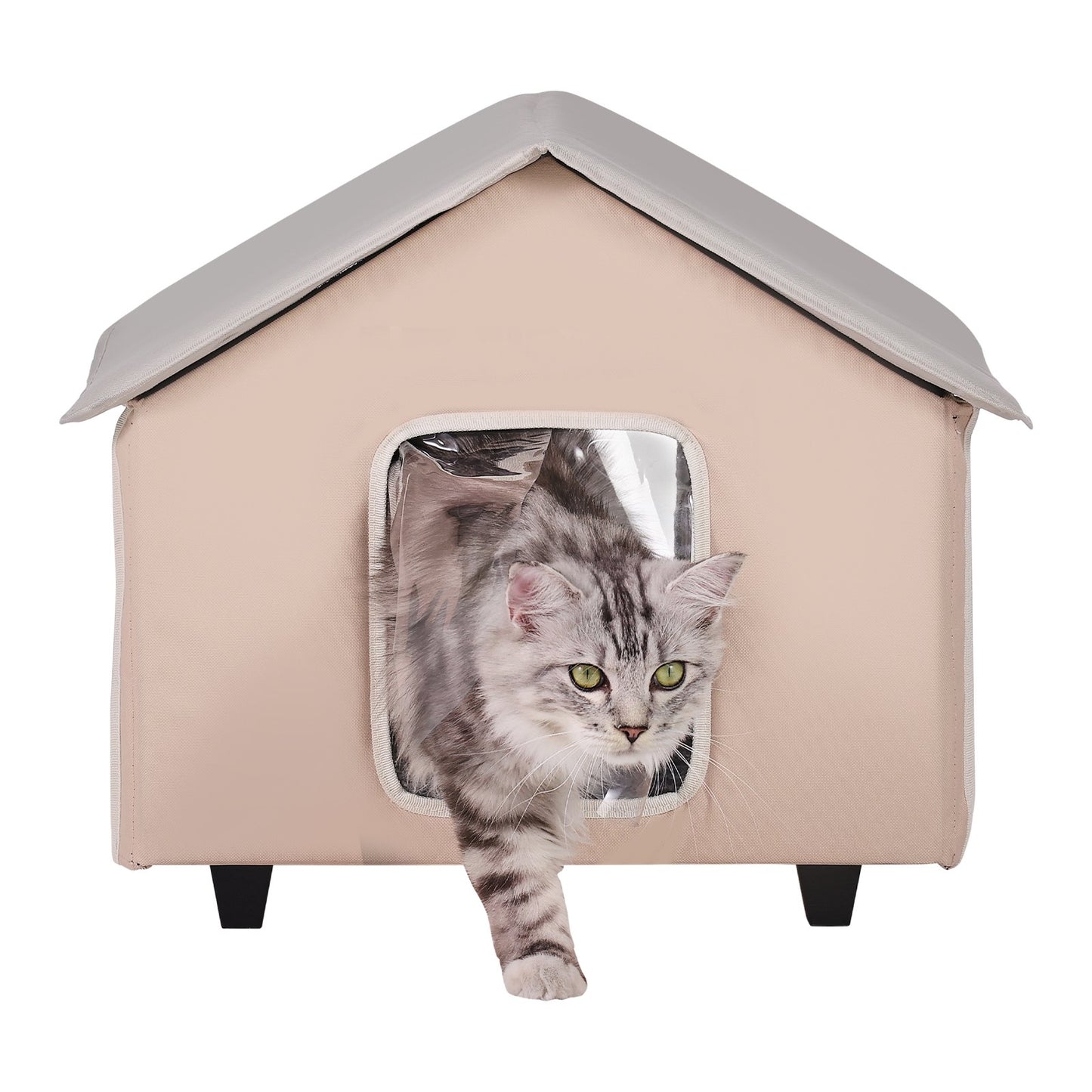Uppvärmd Katthus Kitty Shelter med Uppvärmd Pad Brun Mitten