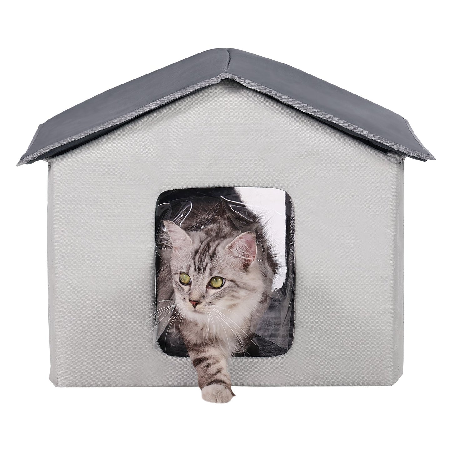 Heated Cat House hopfällbart Kitty Shelter med Uppvärmd Pad Grå Mitt