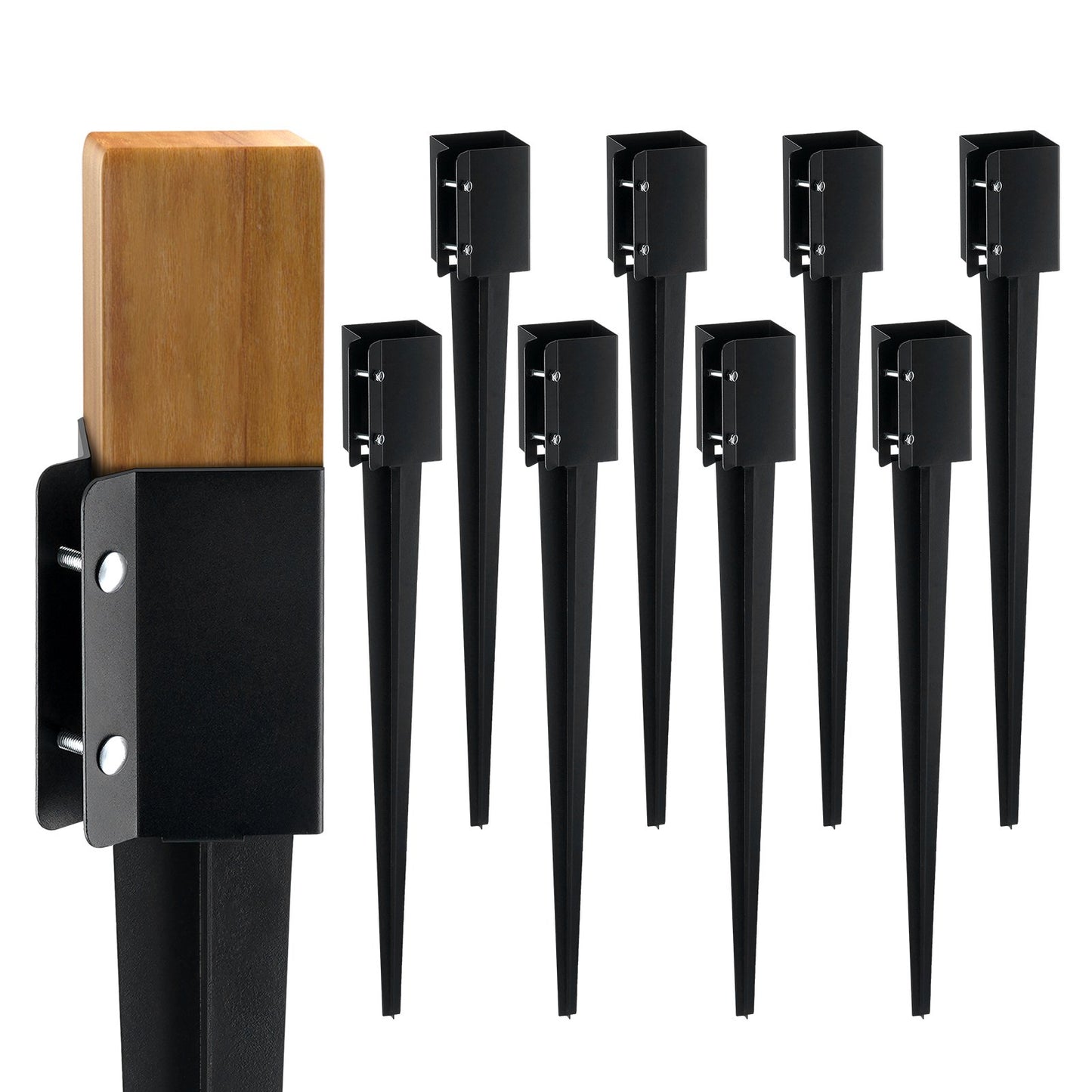 Staketstolpe Ankare Ground Spike, 8-pack 36 x 4 x 4 tum Ytterdiameter (Inre diameter 3,5 x3,5 tum), metall svart pulverlackerad stolpstake mark, för brevlåda däck trädgård räcke