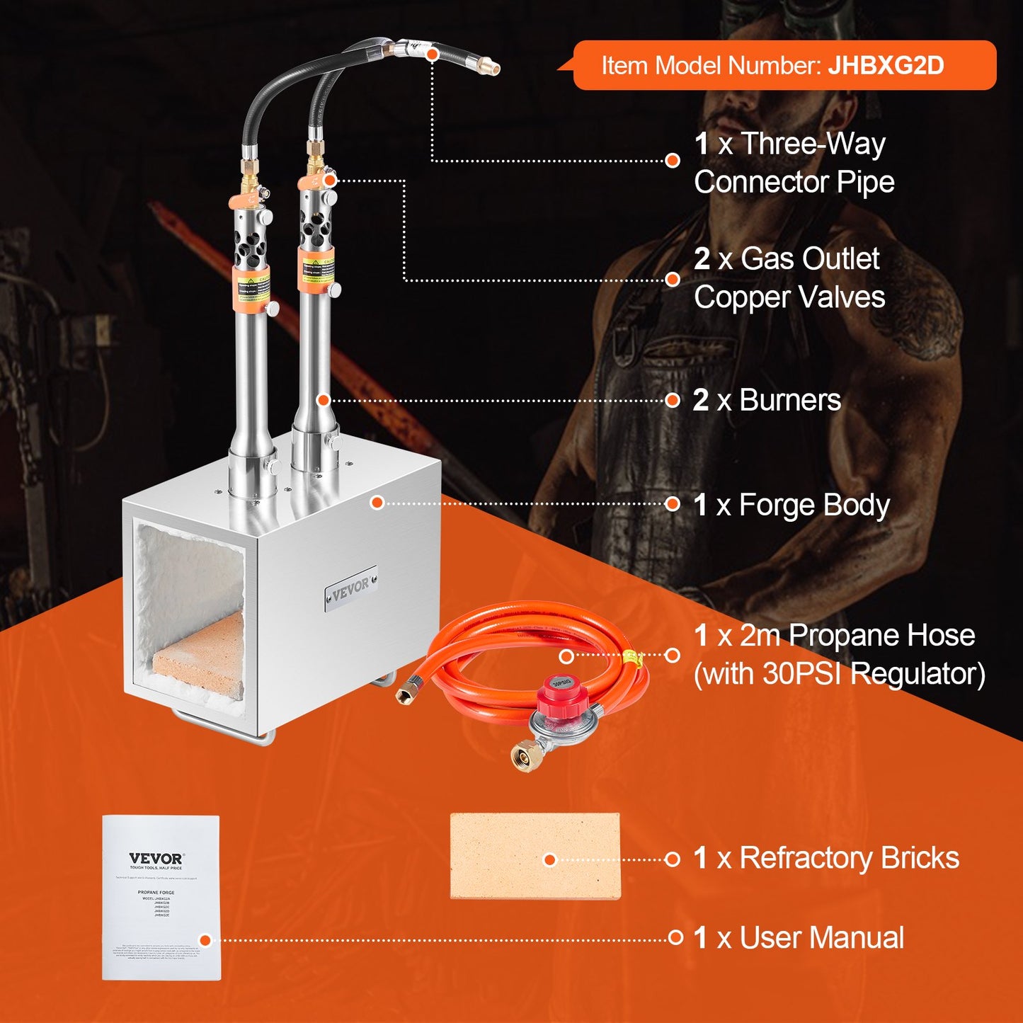 Tragbare Propan-Schmiede, 2 Brenner, Hufschmied-Schmiede, 2600℉, Messer, Metall, quadratisch