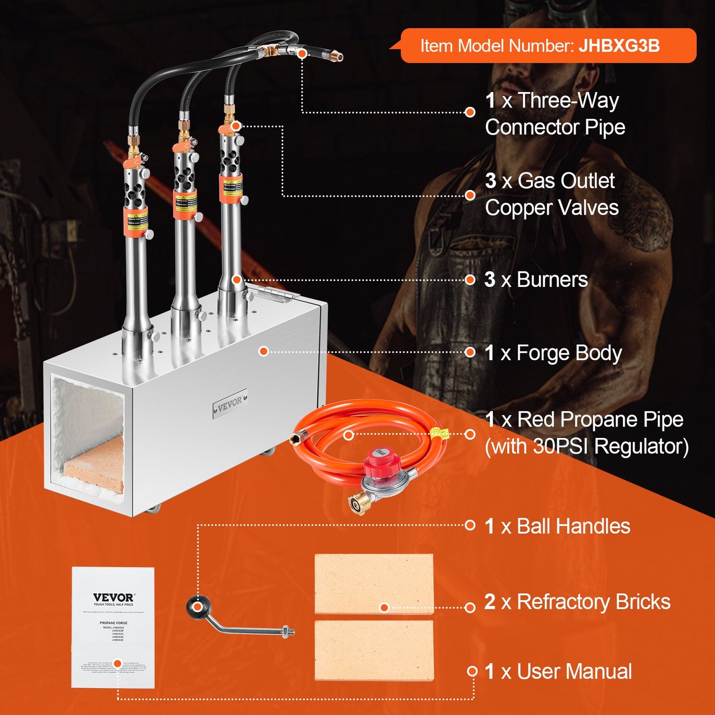 Portable Propane Forge 3 Brännare hovslagare Forge 2600℉ Kniv Metall Fyrkant