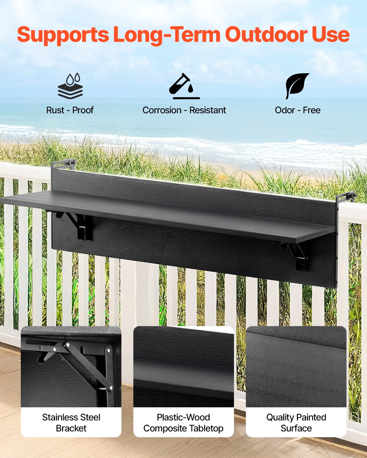 Balkonghängande bord 12 x 32 tum Uteplatsräcke Barbord Fällbart
