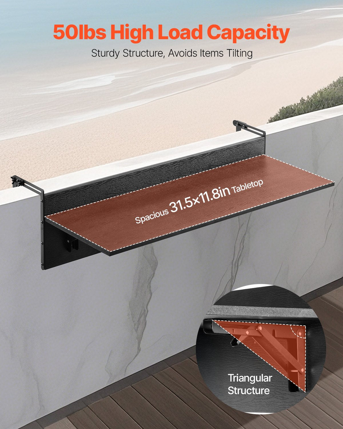 Balkonghängande bord 12 x 32 tum Uteplatsräcke Barbord Fällbart