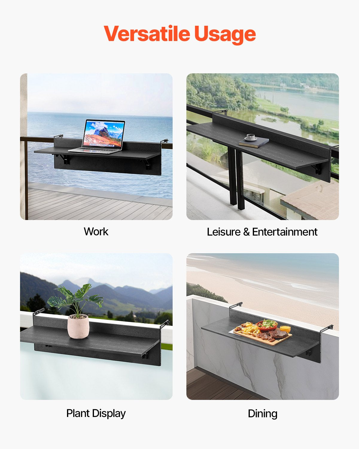 Balkonghängande bord 12 x 32 tum Uteplatsräcke Barbord Fällbart