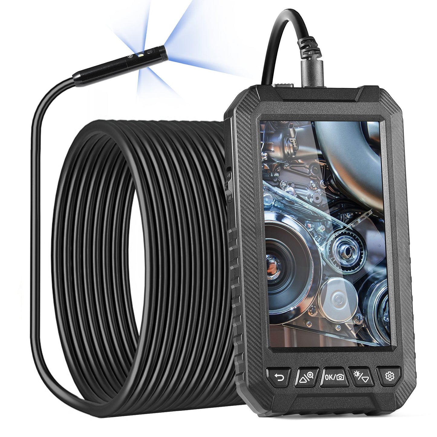 Endoskopkamera med lampor Trippellins borescope 49,2FT kabel 5" skärm