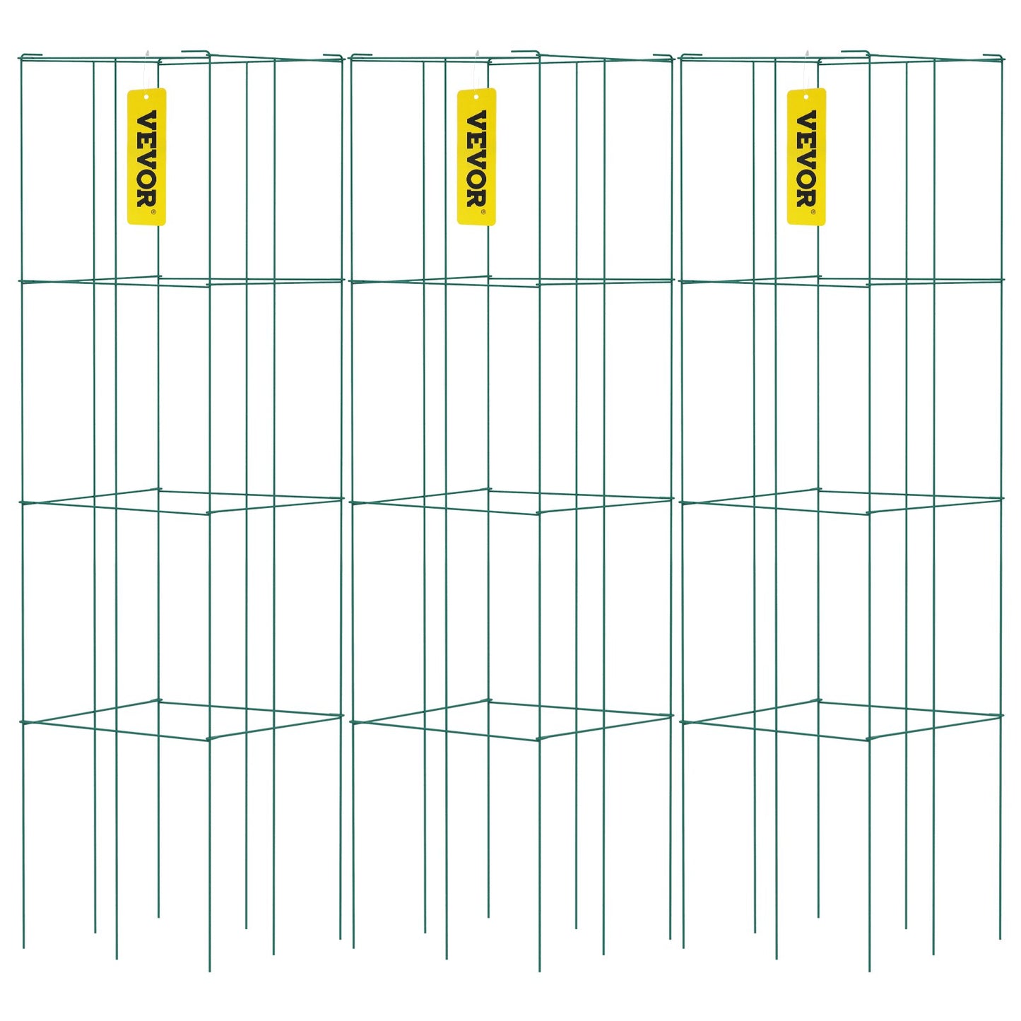 Tomatburar, 14,6\" x 14,6\" x 39,4\", 3-pack Tomatburar för trädgård, fyrkantiga växtstödburar Kraftiga, gröna PVC-belagda ståltomattorn för klättring i grönsaker, växter, blommor, frukt