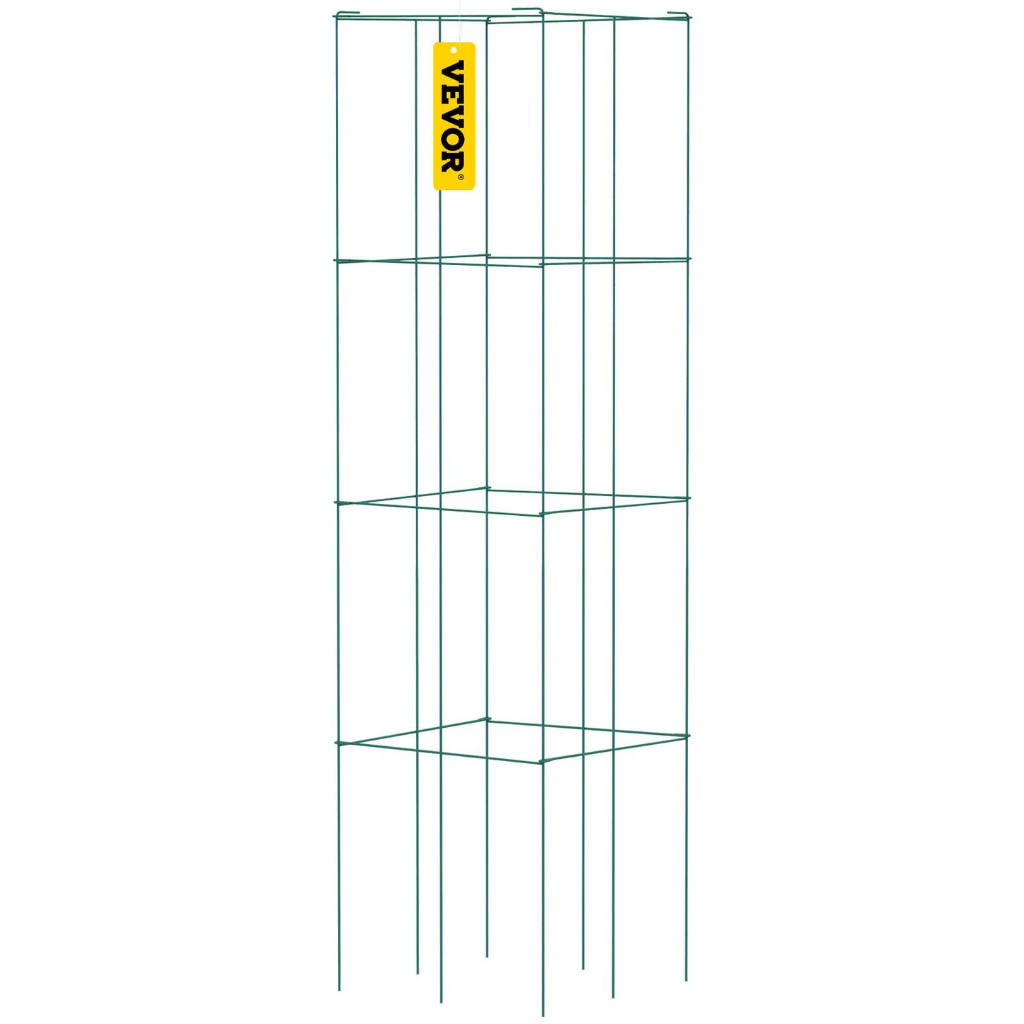 Tomato Cages, 14.6" x 14.6" x 39.4", 6-Pack Square Plant Support Cages, Green PVC Coated Steel Tomato Towers for Climbing Vegetables, Plants, Flowers, Fruits