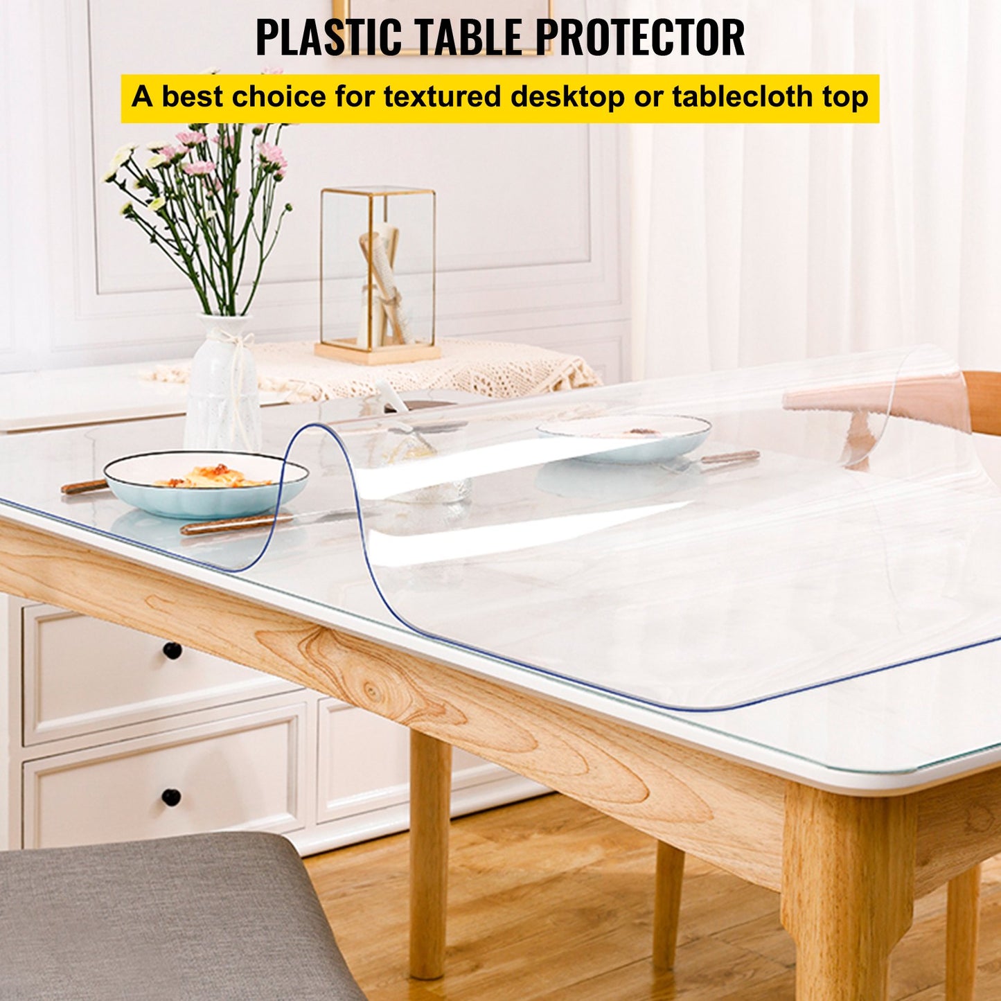 Plastic Table Cover 40 x 80 Inch, 1.5mm Thick Clear Table Protector, Rectangle Transparent Desk Mat, Waterproof and Easy to Clean for Office Desk Nightstand