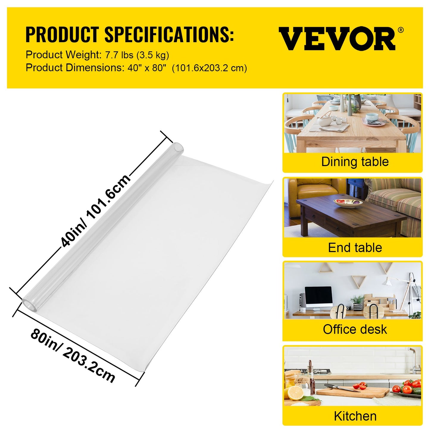 Plastic Table Cover 40 x 80 Inch, 1.5mm Thick Clear Table Protector, Rectangle Transparent Desk Mat, Waterproof and Easy to Clean for Office Desk Nightstand