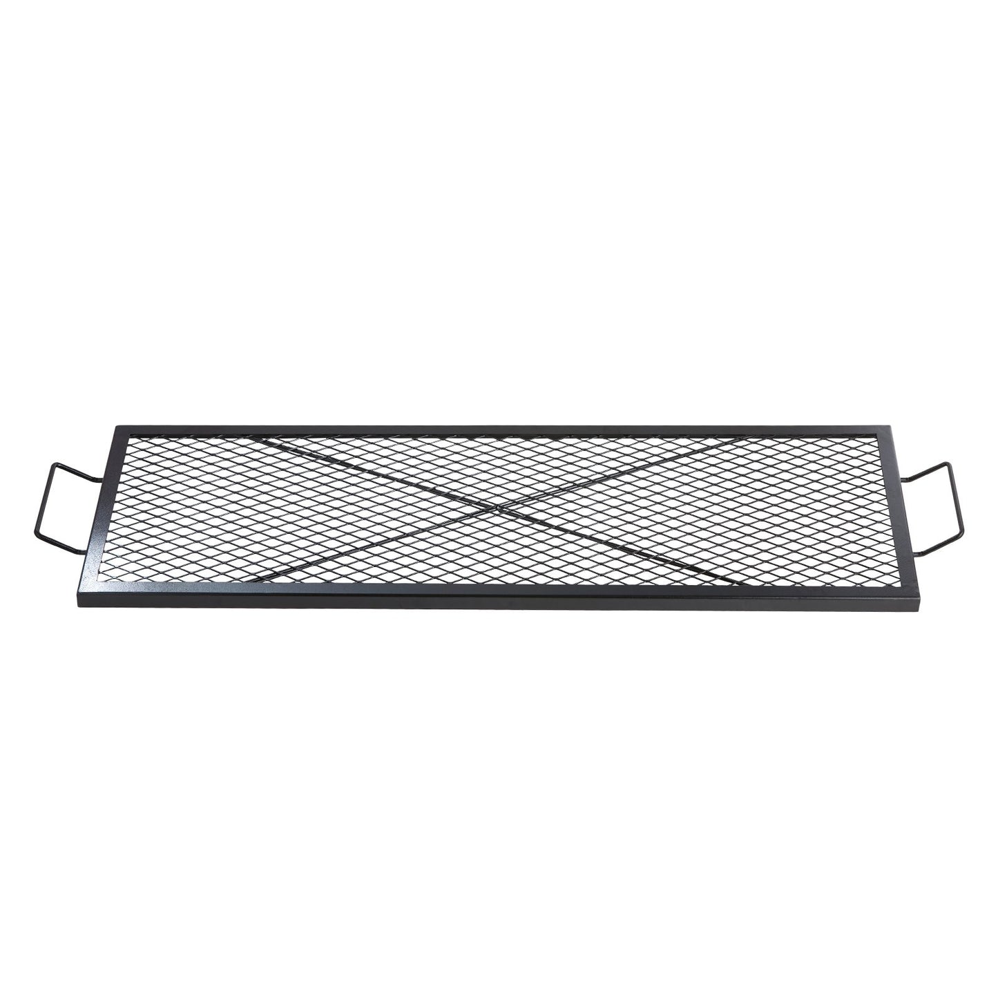 X-Marks Eldstadsgrill, rektangulär matlagningsgaller, Heavy Duty Steel Campfire BBQ Grill Galler med handtag och stöd X Wire, Bärbar campingkokare för utomhusfest, 44 tum svart