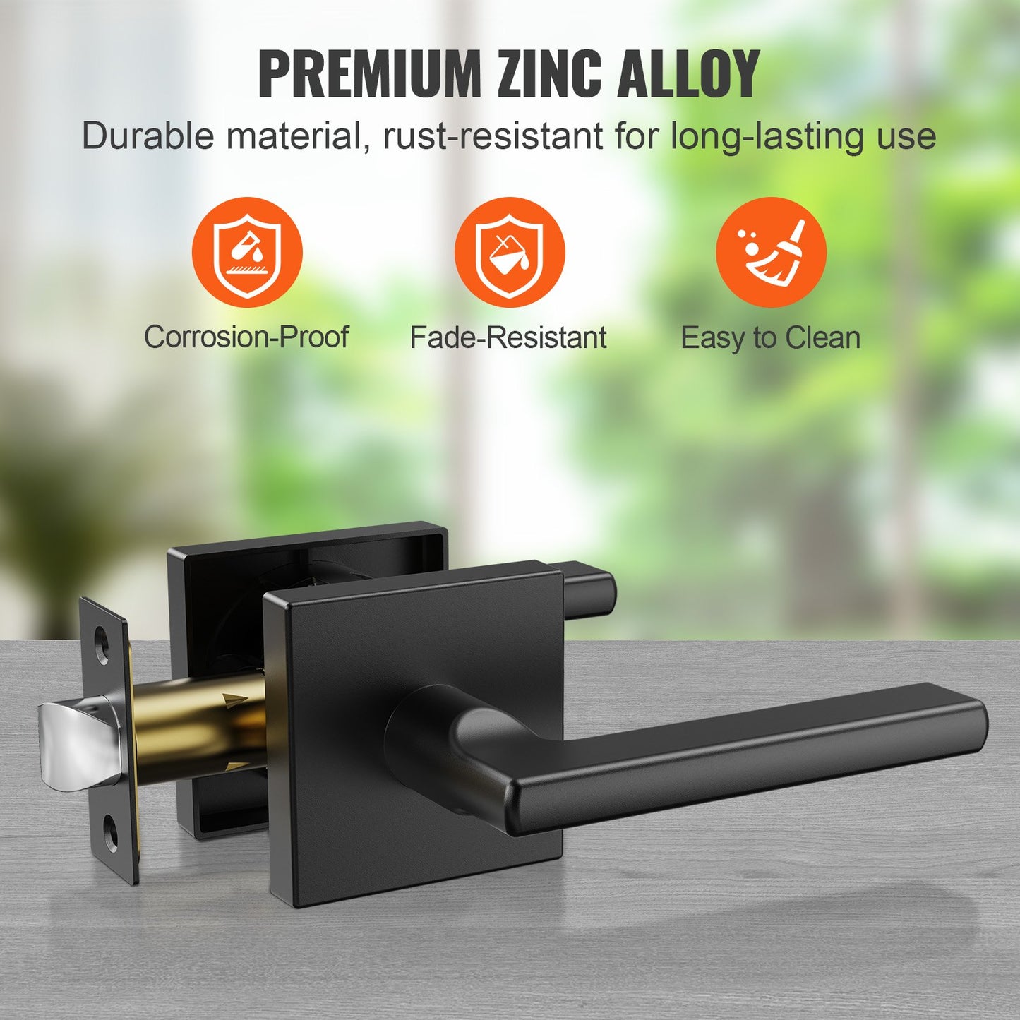 Passage door handle, 5-pack matte black door handle, left or right-handed reversible lever non-lockable, 45° rotation to open, square interior door handles for hallways, closets, meeting spaces