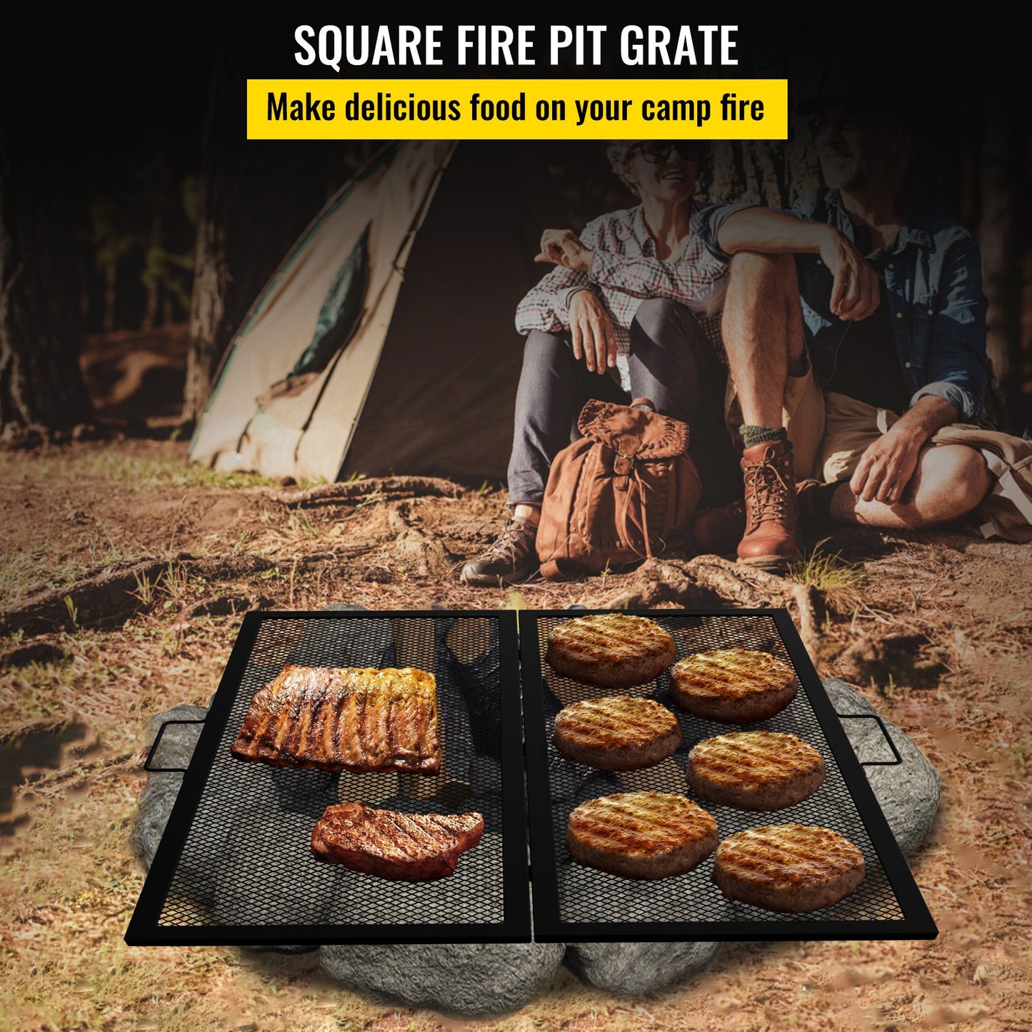 Quadratischer Grillrost, Feuerstelle, Grill mit X-Markierungen, faltbar, 91,4 x 91,4 cm