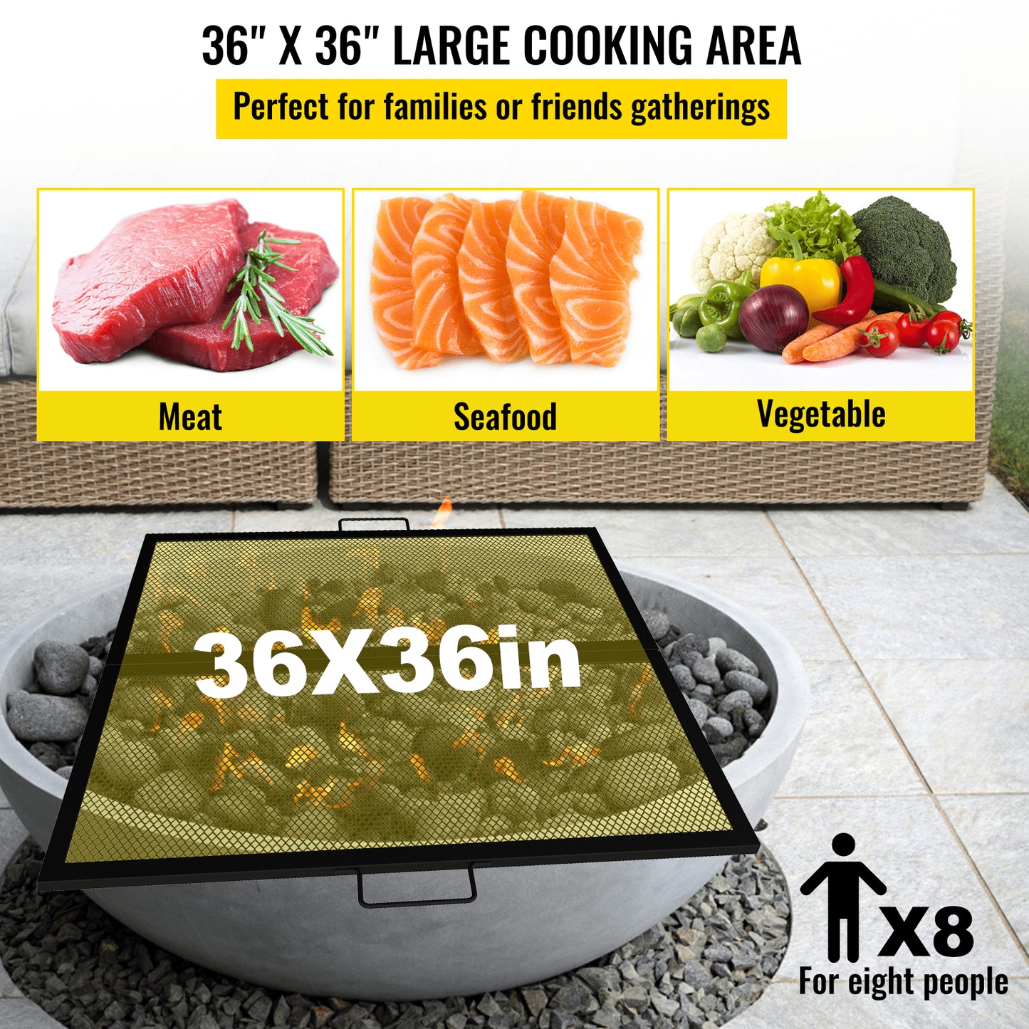 Quadratischer Grillrost, Feuerstelle, Grill mit X-Markierungen, faltbar, 91,4 x 91,4 cm
