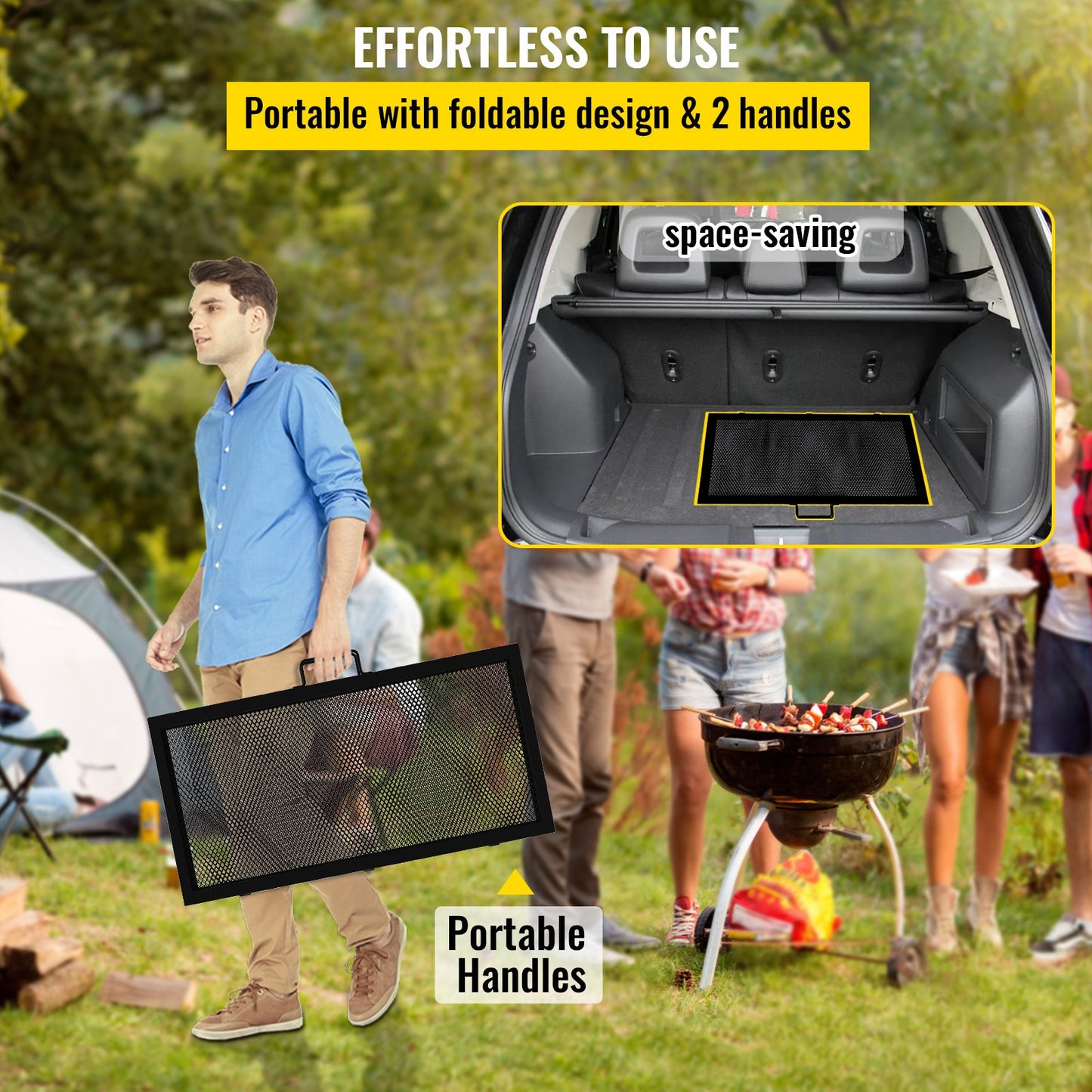 Quadratischer Grillrost, Feuerstelle, Grill mit X-Markierungen, faltbar, 91,4 x 91,4 cm