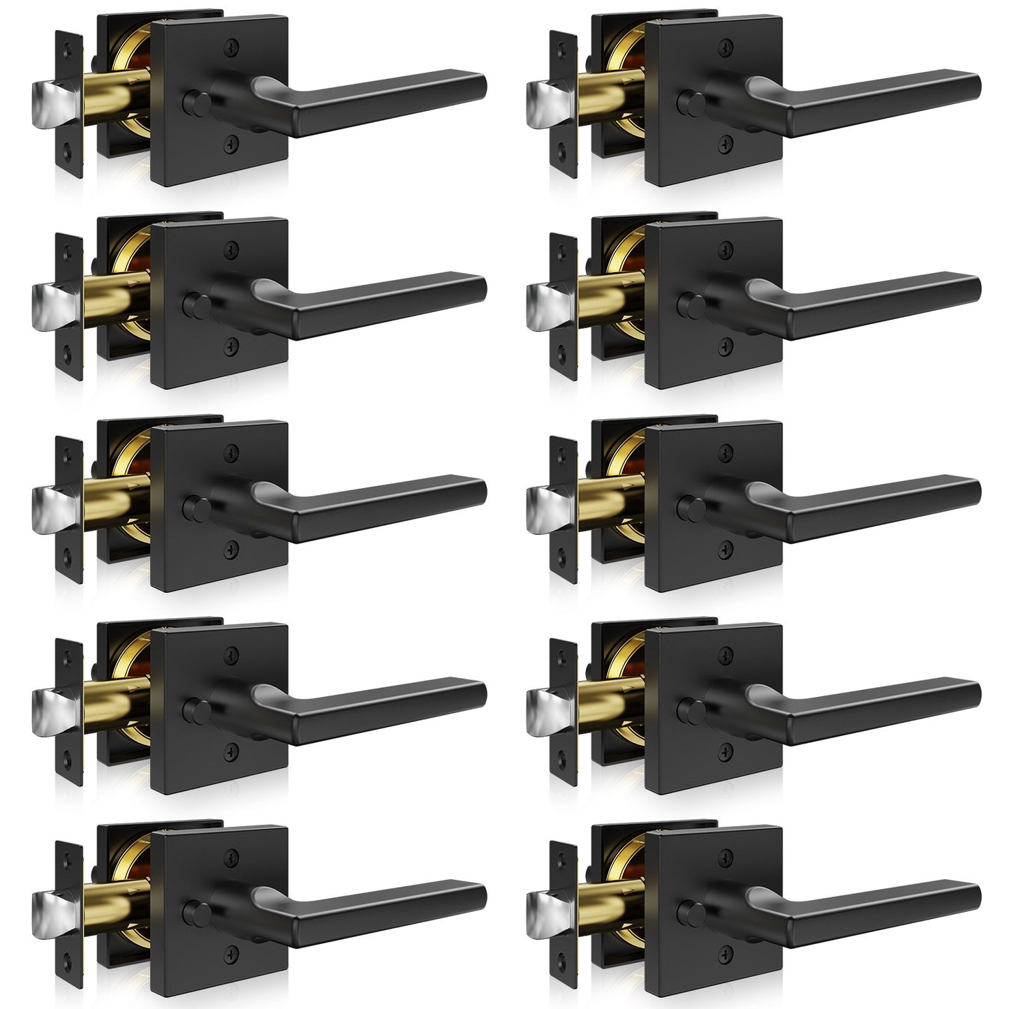Privacy Door Handle 10 PCS Matte Black Square Door Lever Interior Keyless